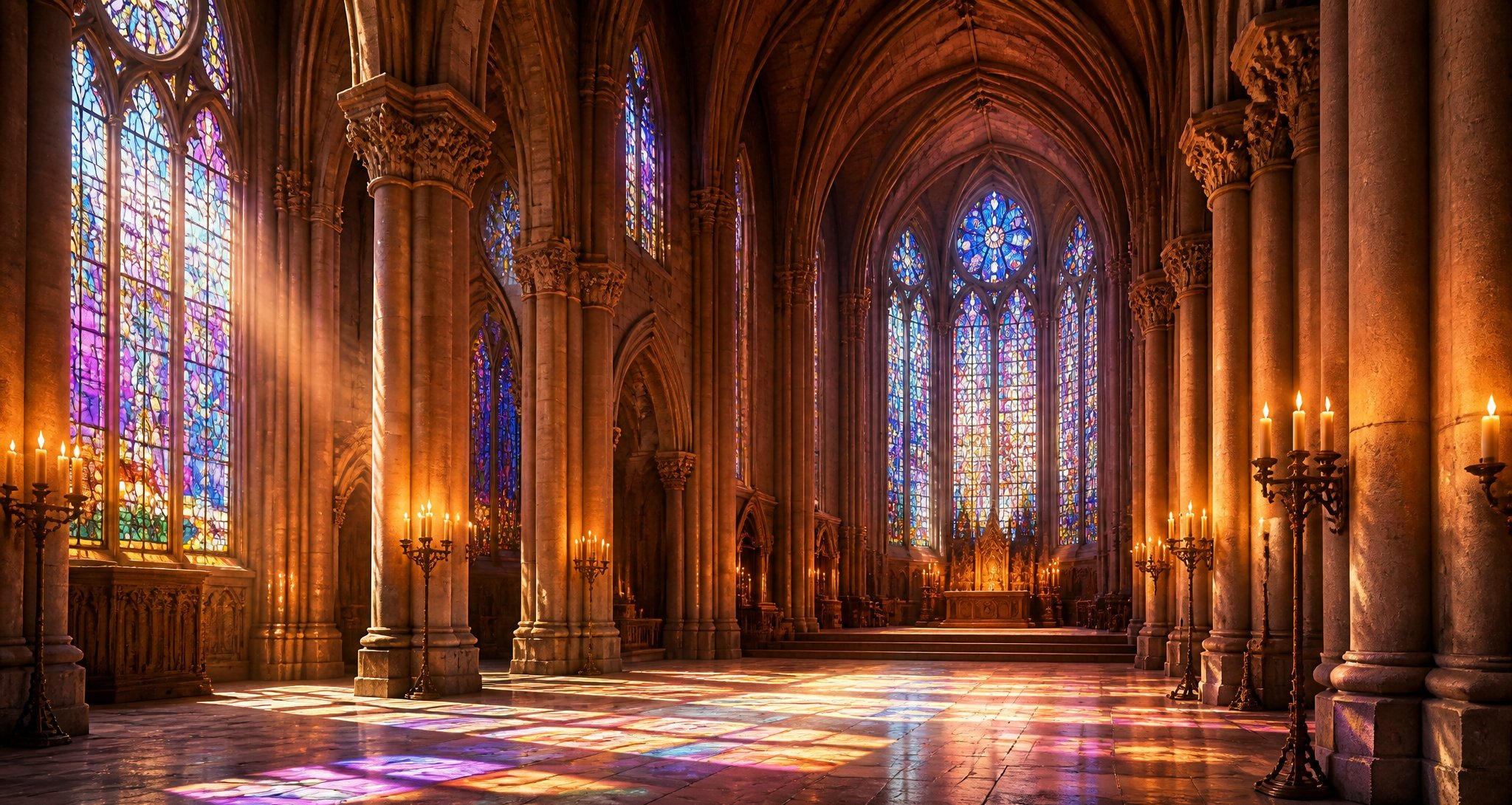 Vitraux d'une église, univers scénarisé et immersif